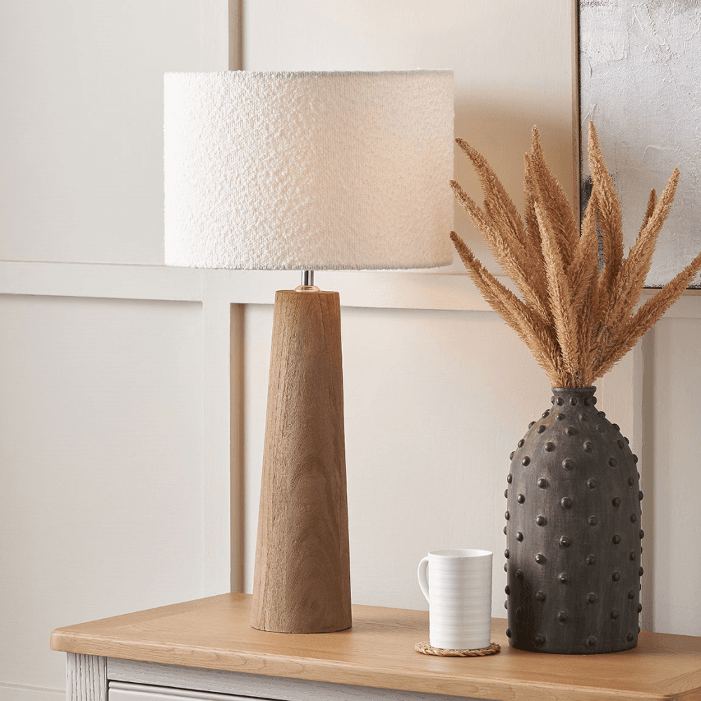 Esha Conical Wood Table Lamp & Rouen Cylinder Lampshade