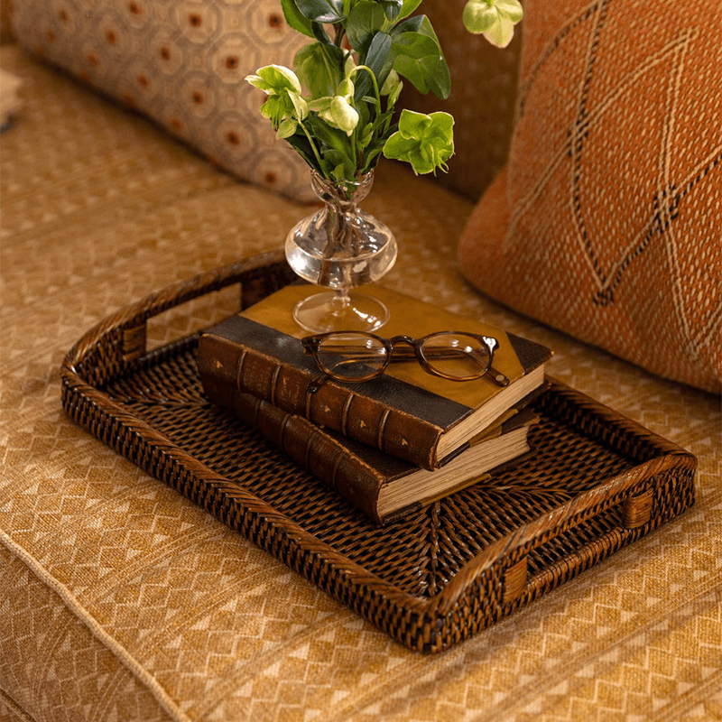 Rattan Serving Tray, Brown