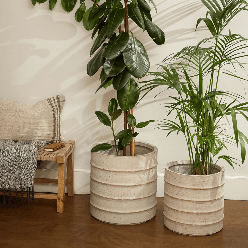 Bamboo Effect Set of 2 Planters, Stone
