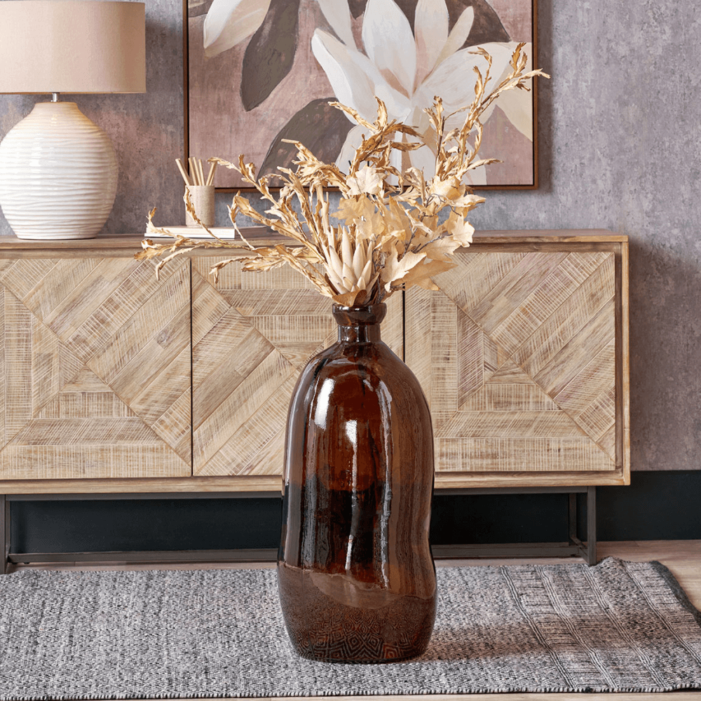 Organic Shaped Recycled Glass Tall Vase, Pecan Brown