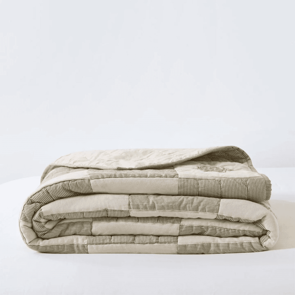 Floral Embroidered Quilted Bedspread, Green