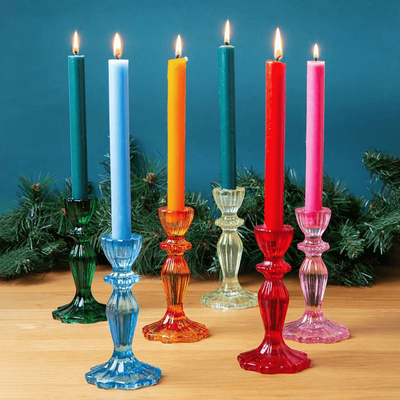 Boho Glass Candle Holder, Dark Green