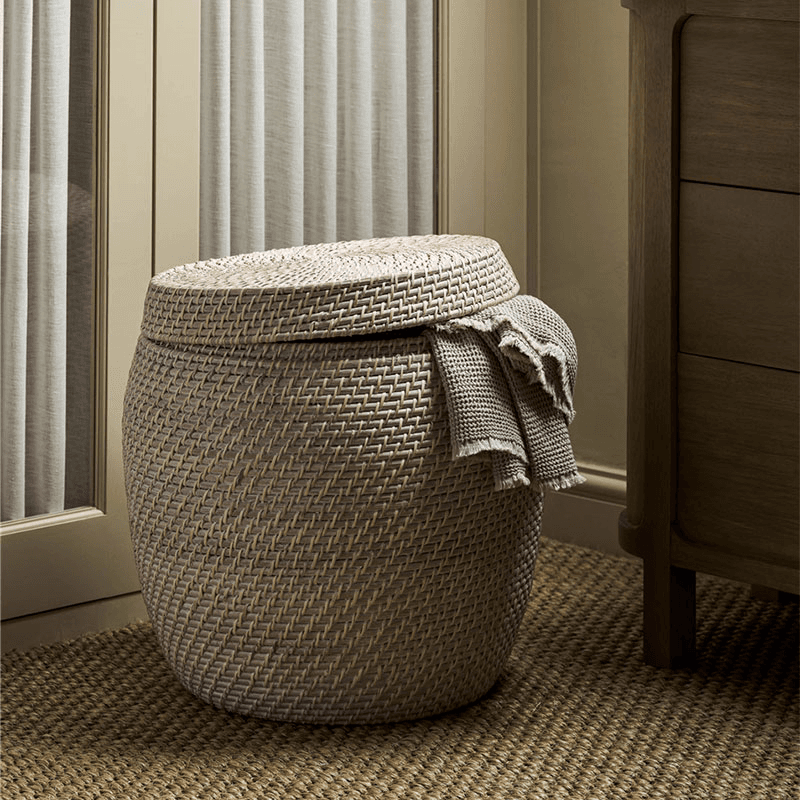 Wittering Rattan Side Table With Removable Lid, White