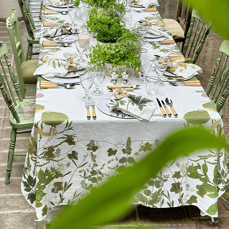Herb Garden Linen Tablecloth, Green