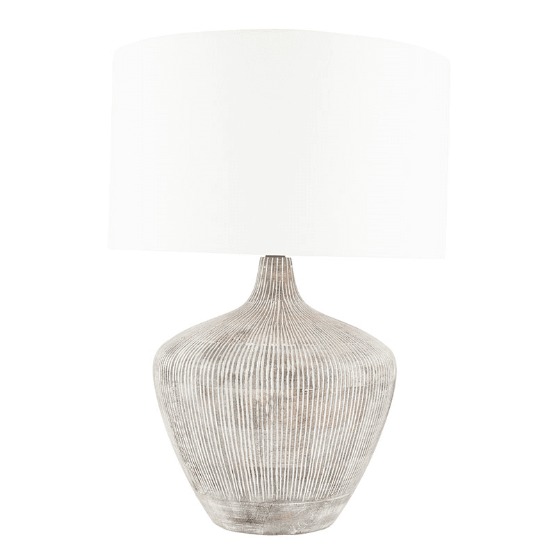 Manaia Textured Table Lamp with Linen Drum Shade, White Wash