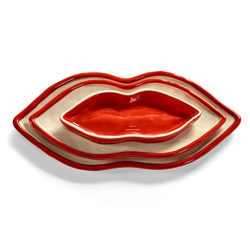 Les Objets Mouleversants by Wouters&Hend Set of 3 Lips Serving Dishes, Red & White