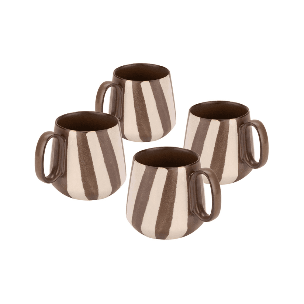 Travellers Rest Stripe Set of 4 Mugs, Brown