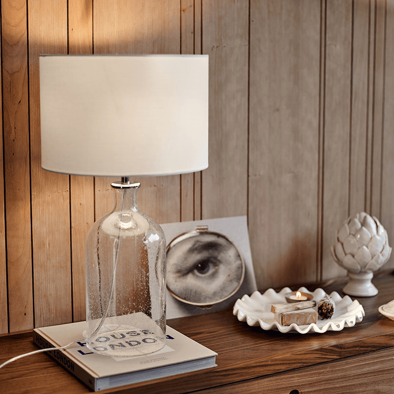 Glass Table Lamp, Clear With Grey Shade