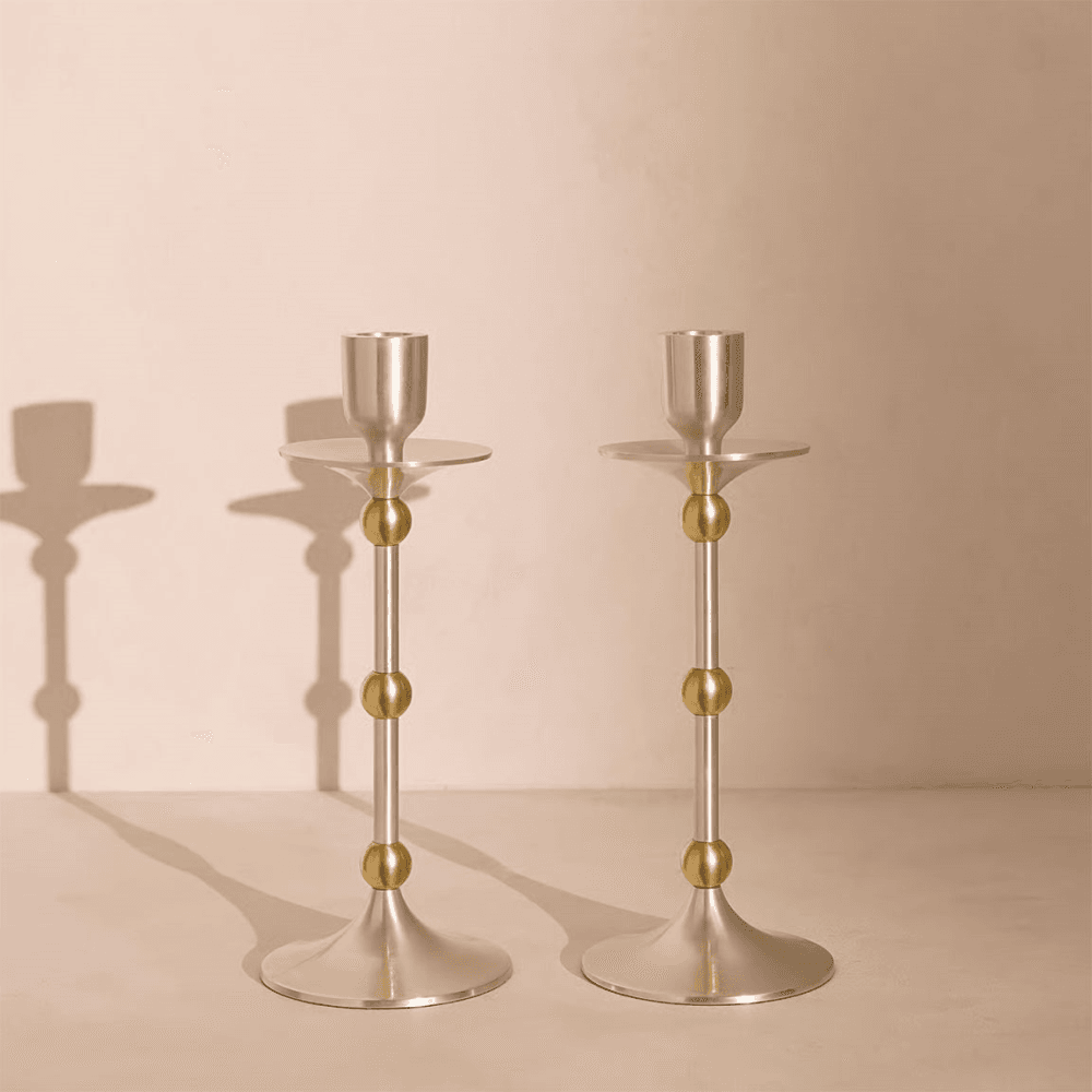 Cilia Set of 2 Candlesticks, Silver