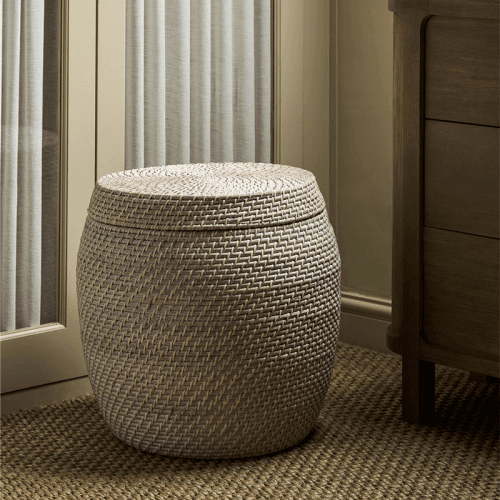 Image showing the Wittering Rattan Side Table With Removable Lid, White product.