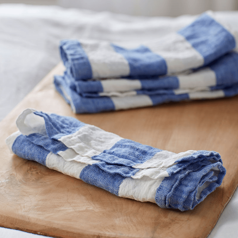 Cora Wide Stripe Set of 4 Napkins, Blue