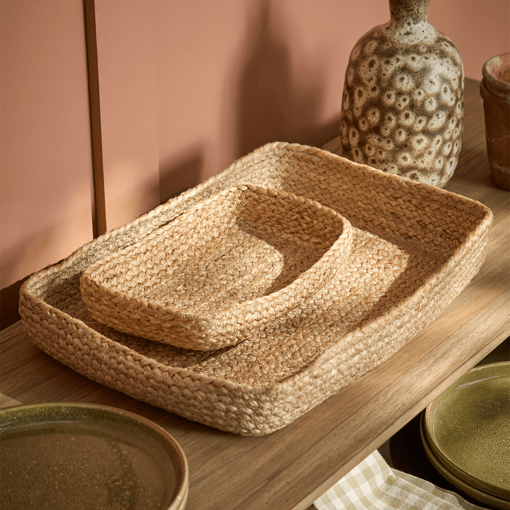 Jute Set of Two Trays, Natural