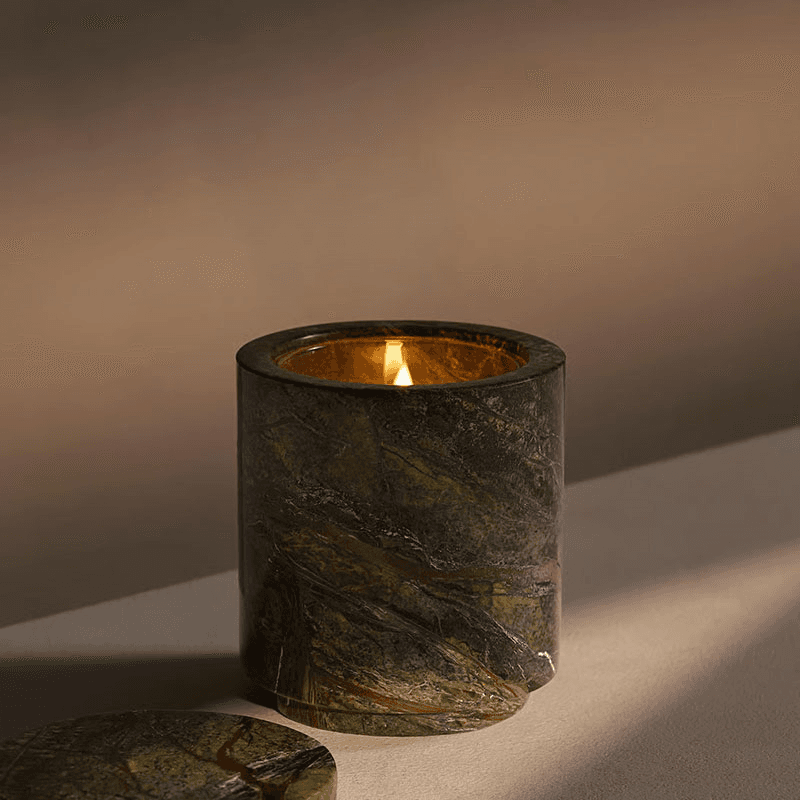 Leather & Oud Marble Candle, Forest Green