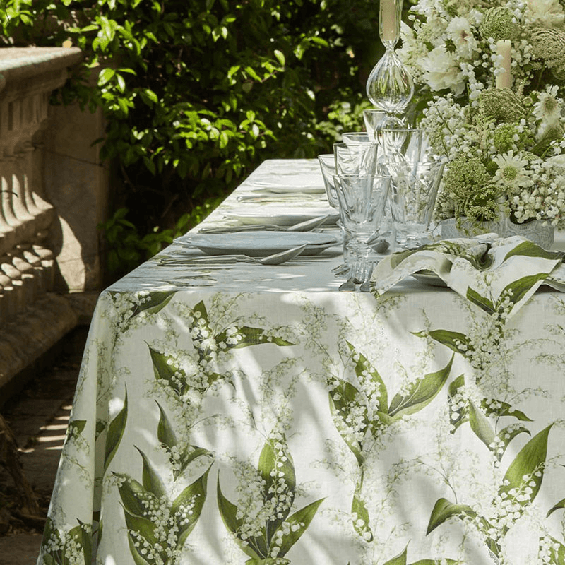 Lilly of the Valley Muguet' Linen Tablecloth, White