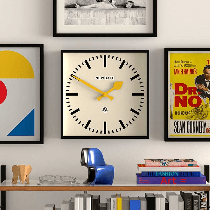 Number Five Wall Clock with Yellow Hands, Black