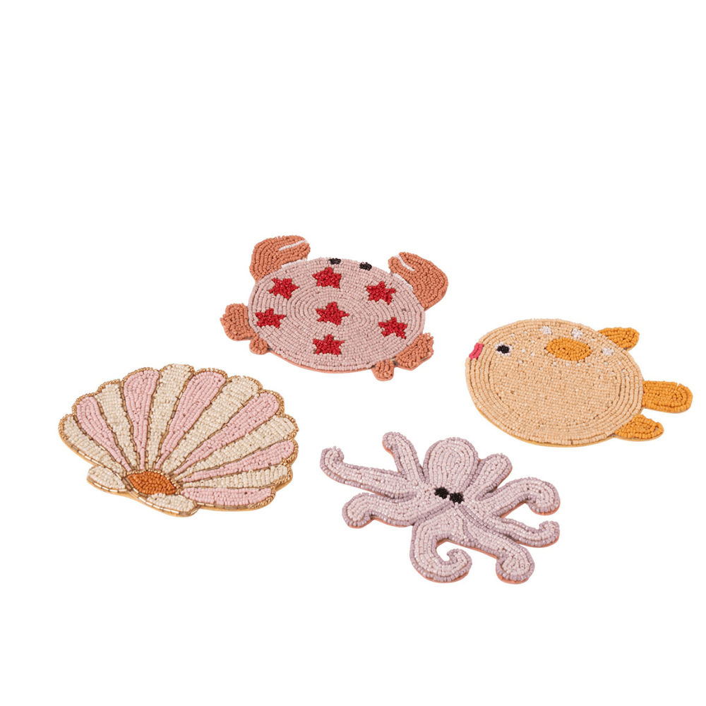 Beaded Animal Set of 4 Coasters, Multi
