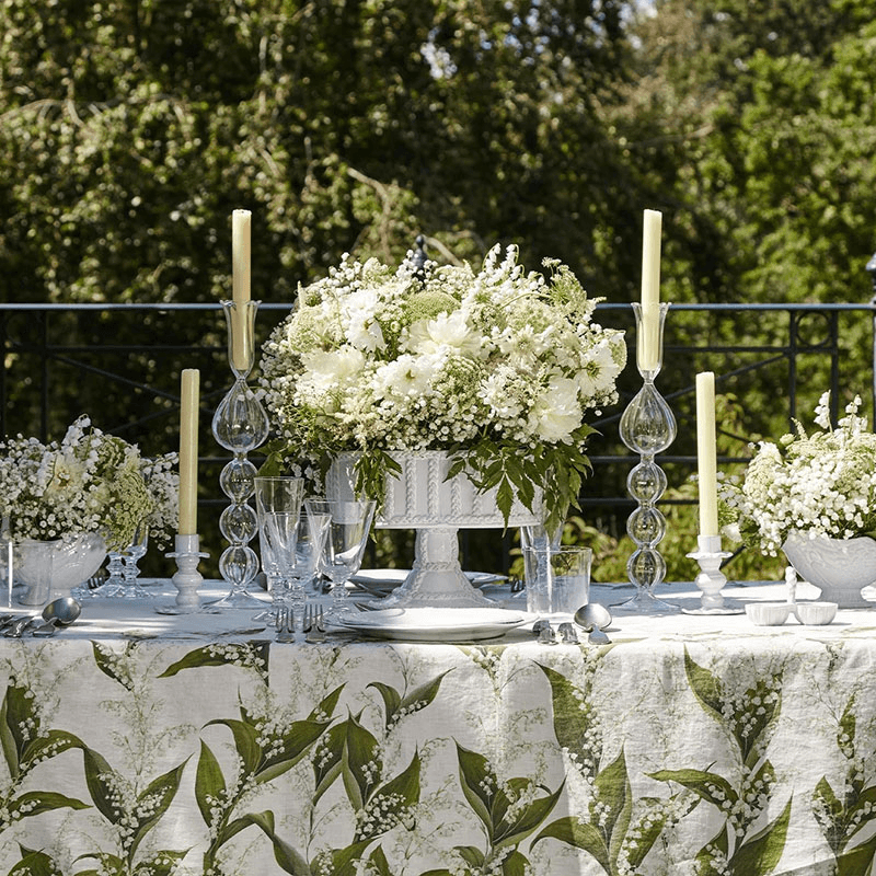 Lilly of the Valley Muguet' Linen Tablecloth, White
