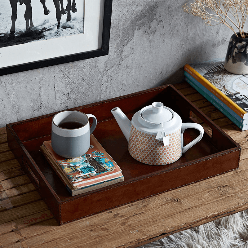 Rectangular tray, Tan Leather