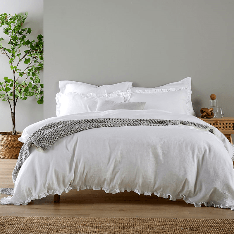 Organic Retreat Ruffle Duvet Set, White