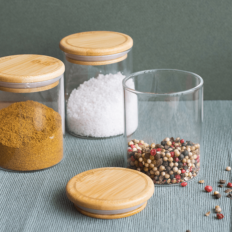 Glass Set Of 3 Spice Canisters, Clear