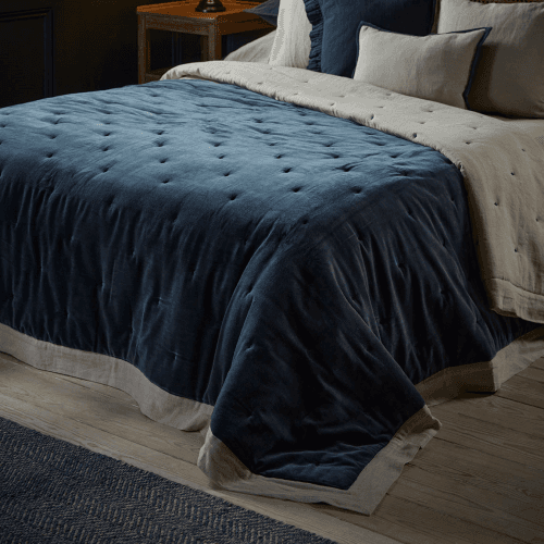 Image showing the Reversible Velvet Quilt, King, Steel Blue product.