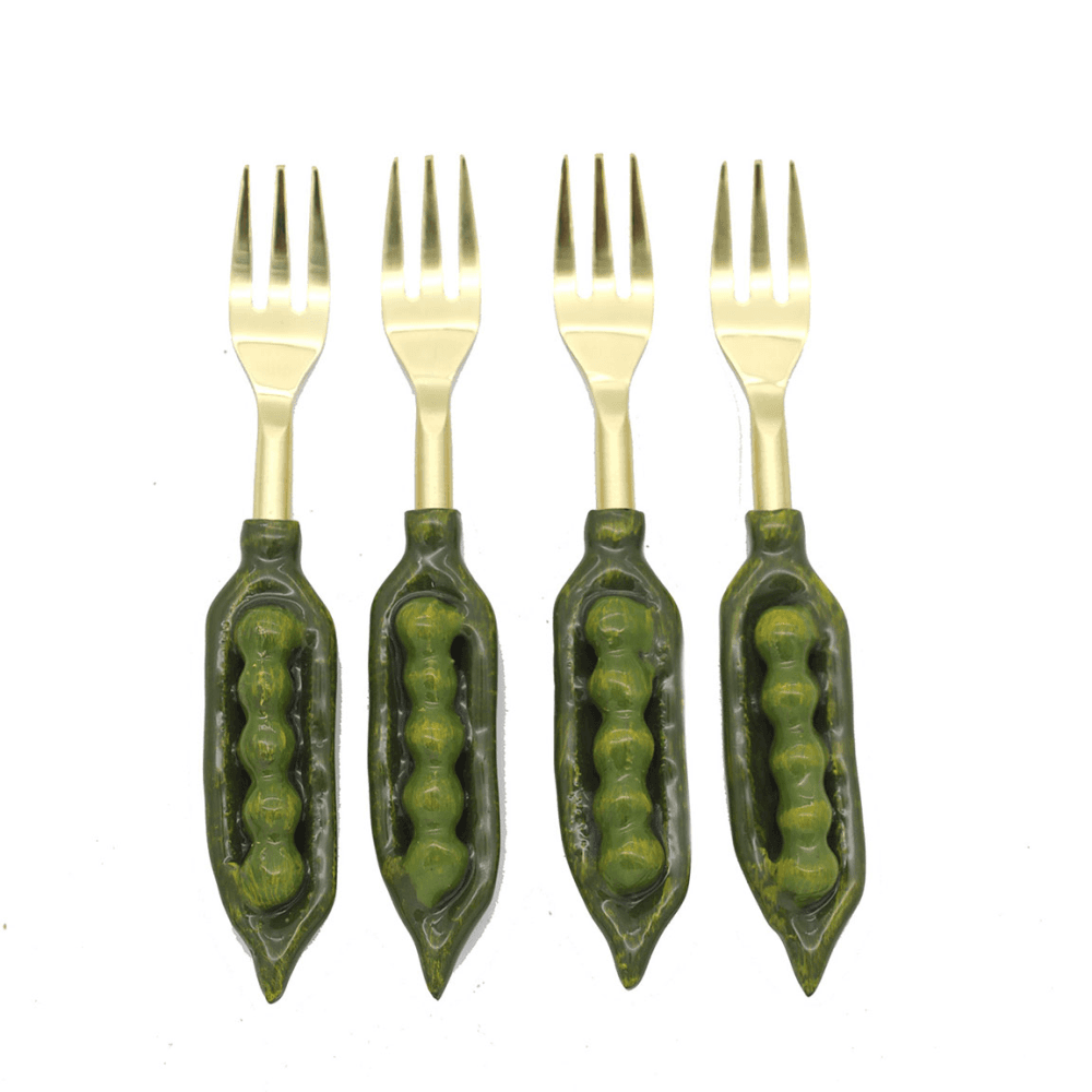 Peas in a Pod Set of 4 Cake Forks, Green