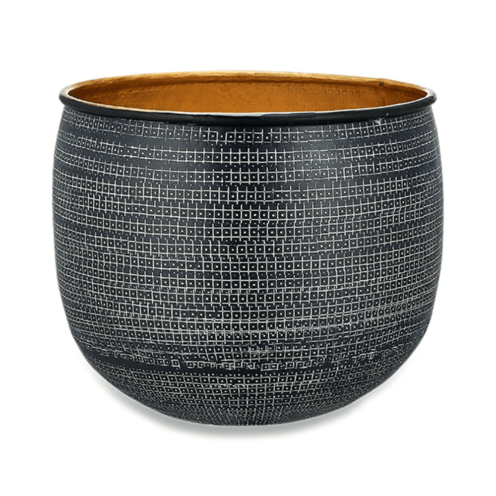 Tembesi Planter, Antique Black & Brass