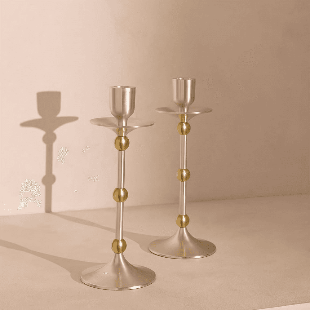 Cilia Set of 2 Candlesticks, Silver