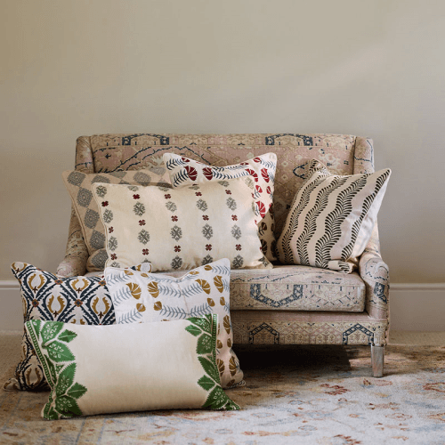 Image showing the Highweald Cushion Cover, 51 x 51cm, Ochre / Seafoam product.