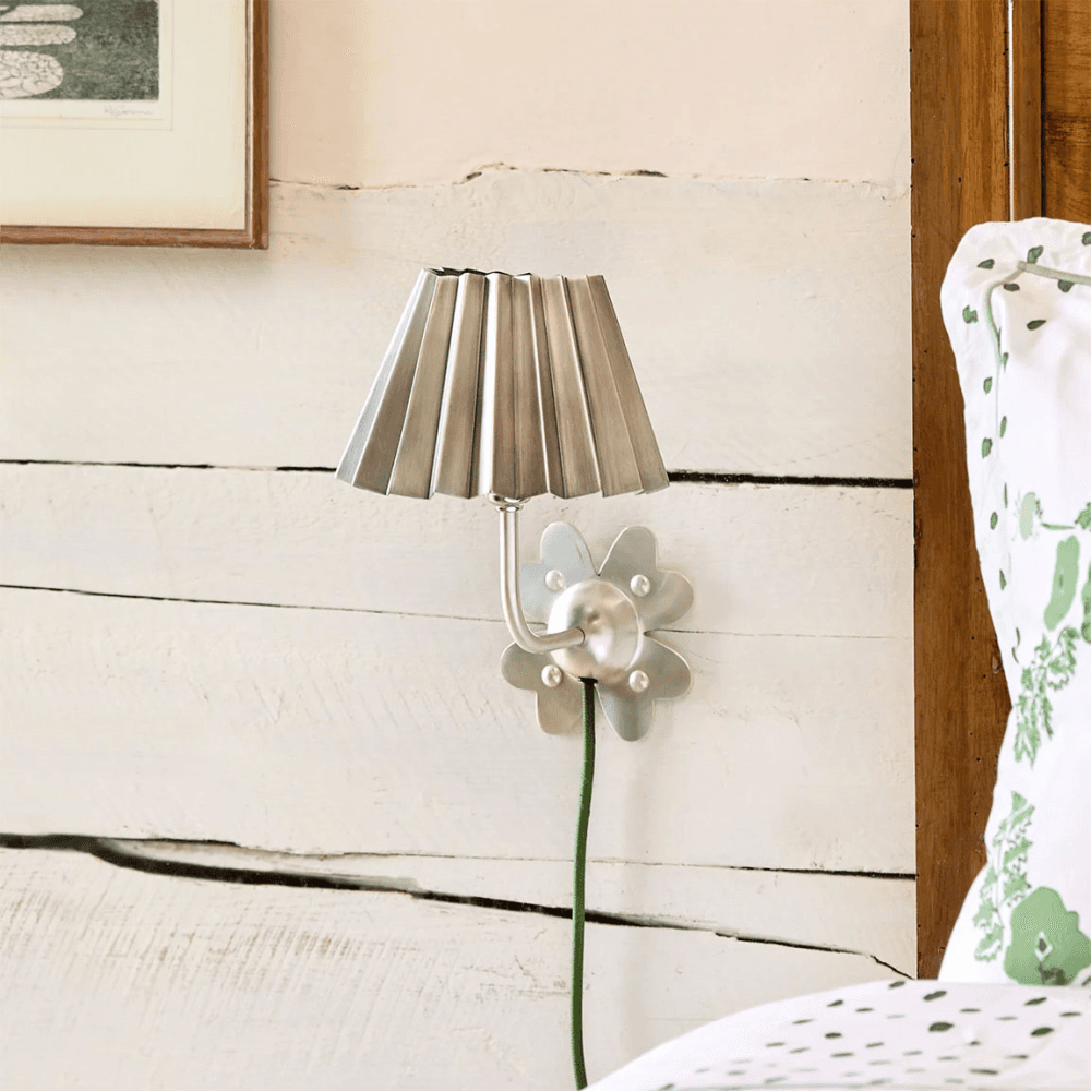 Clover Plug In Wall Light, Brushed Silver