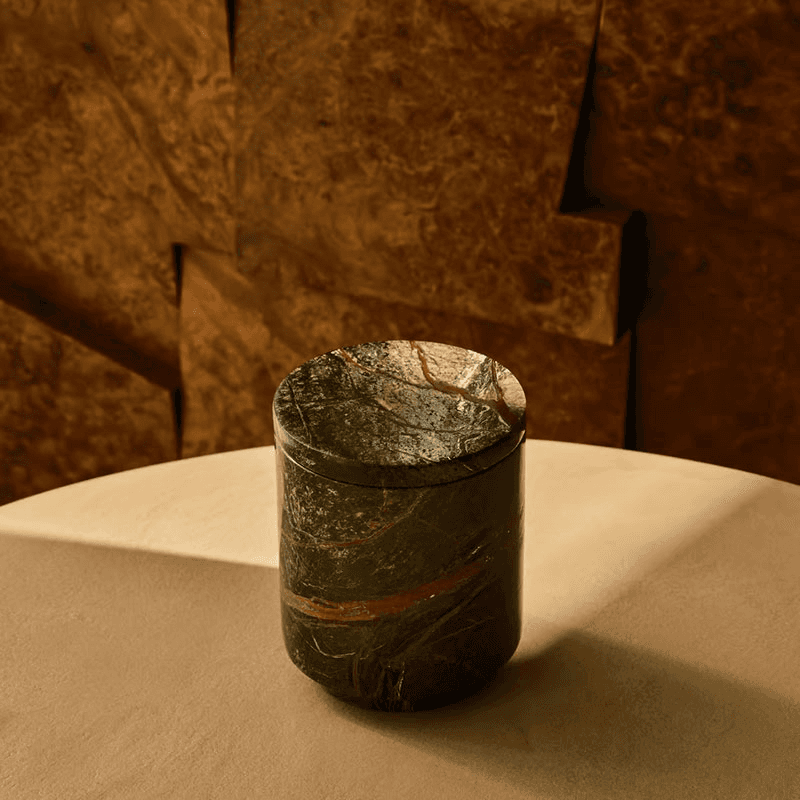 Leather & Oud Marble Candle, Forest Green