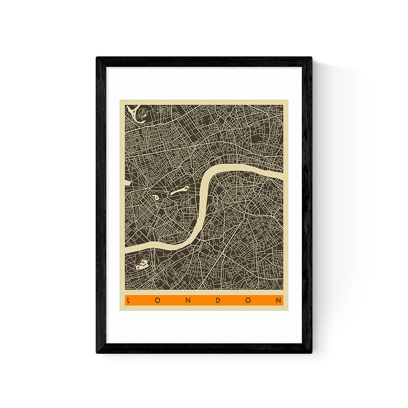 Jazzberry Blue London Map Framed Print, Black