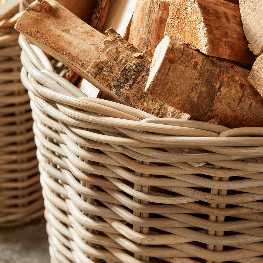 Rattan Set of 2 Round Log Baskets, Natural