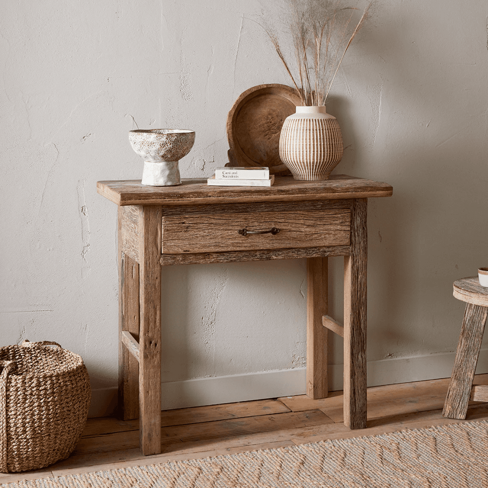 Ibo Reclaimed Wood 1 Drawer Console Table, Natural