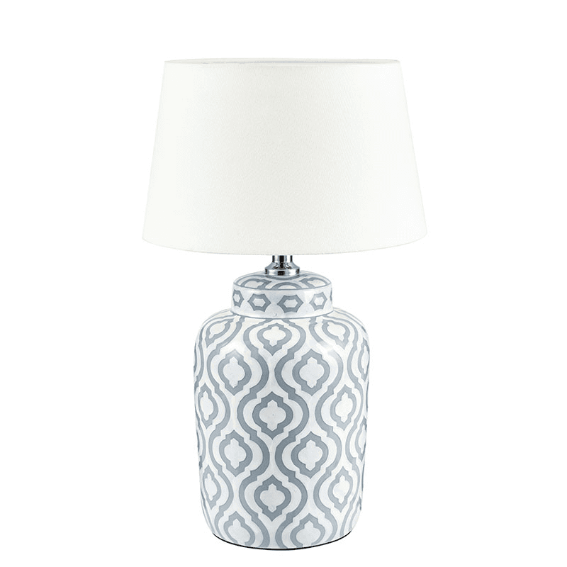 Ceiia Table Lamp with Linen Drum Shade, Grey & White