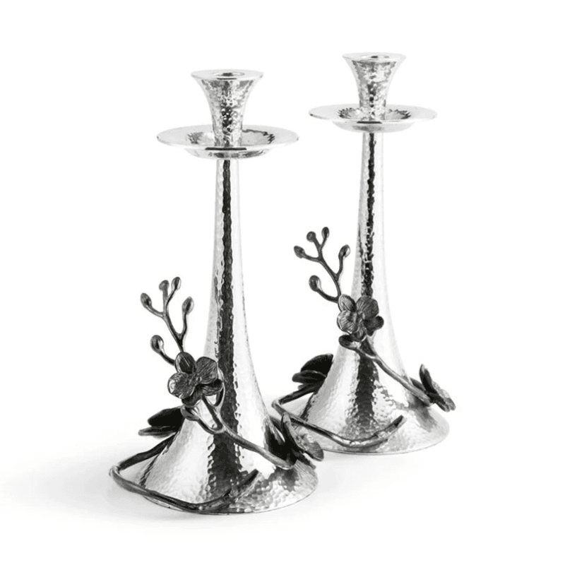 Black Orchid Set of 2 Candle Holders, Black