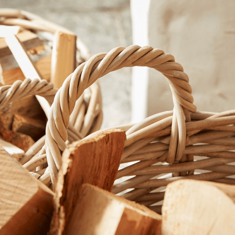 Rattan Set of 2 Round Log Baskets, Natural