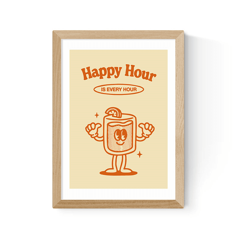 Magnus Myhre Happy Hour Is Every Hour Print, Oak Frame