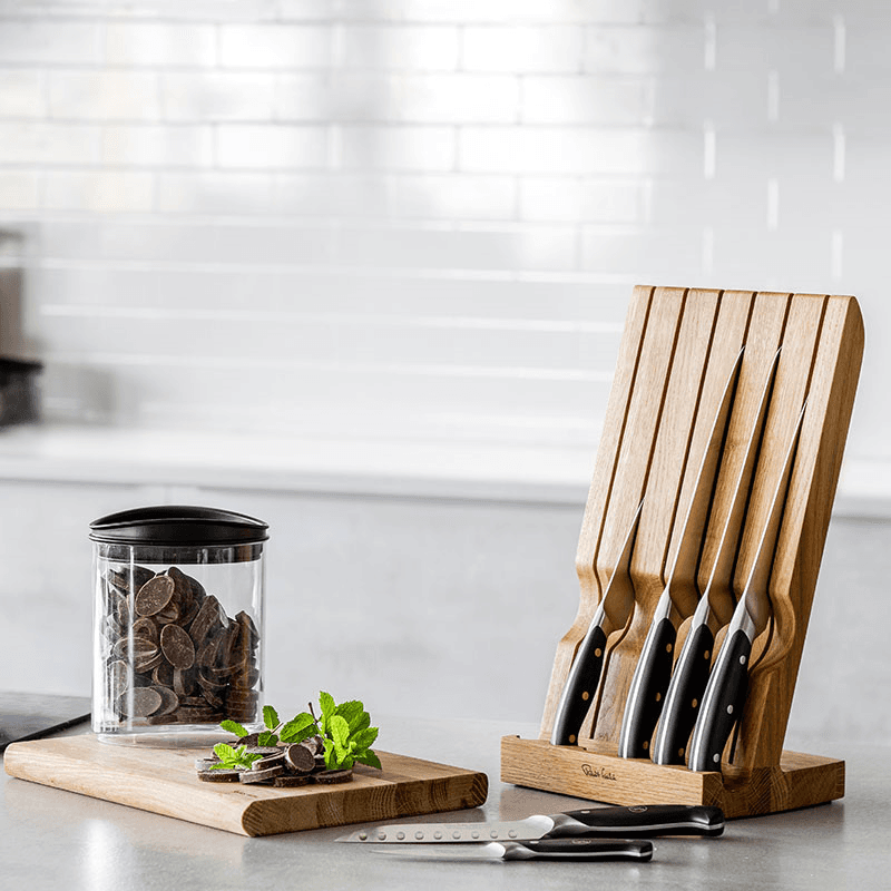 Professional Angle 7 Piece Oak Knife Block Set, Oak