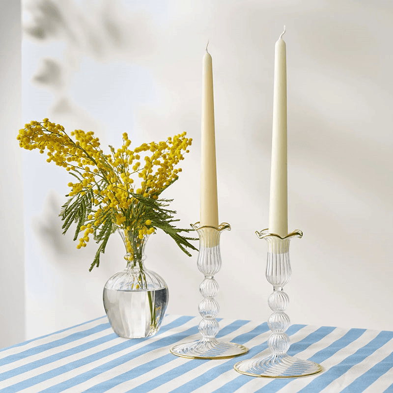 Rimmed Pompom Set of 2 Candlesticks