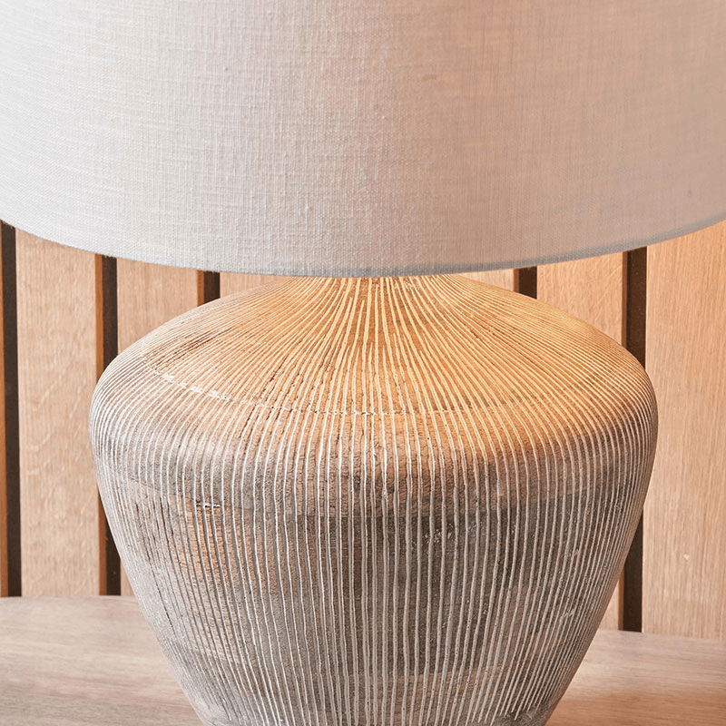 Manaia Textured Table Lamp with Linen Drum Shade, White Wash