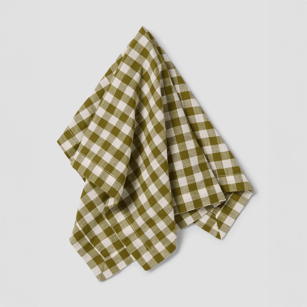 Gingham Set of 4 Linen Blend Napkins, Botanical Green