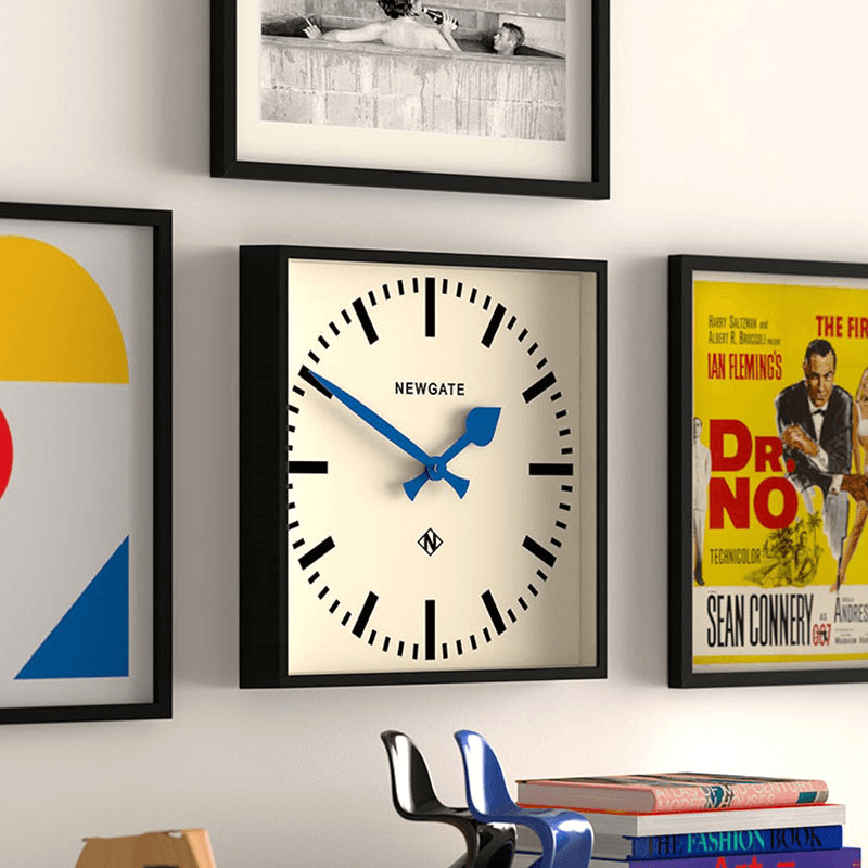 Number Five Wall Clock with Blue Hands, Black