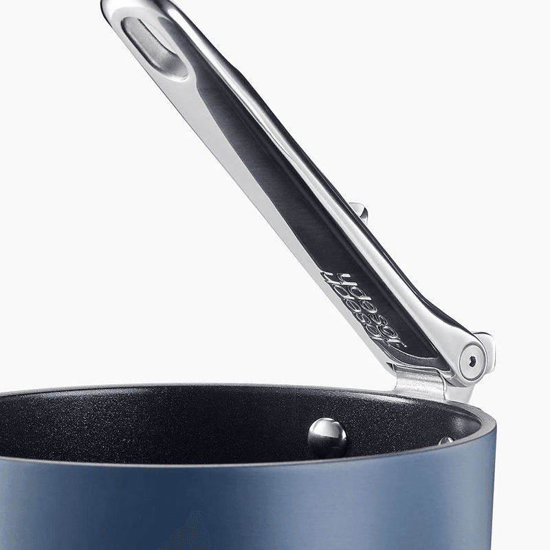 Space Folding Handle Ceramic Non-Stick Cookware Set, Midnight Blue