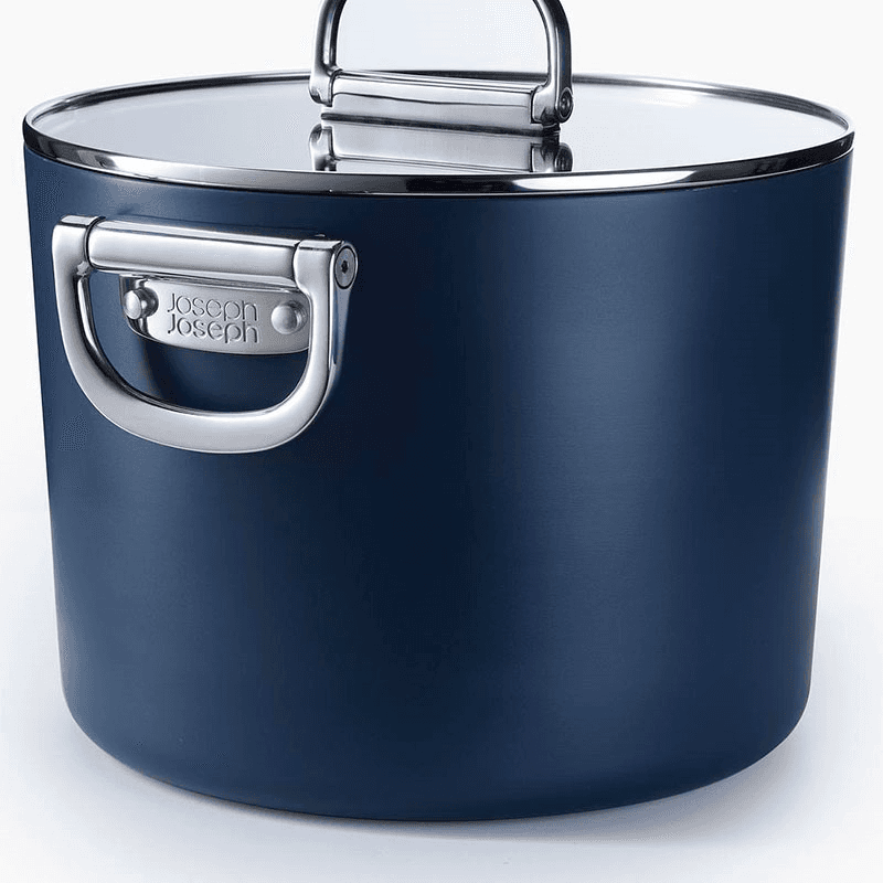 Space Folding Handle Ceramic Non-Stick Cookware Set, Midnight Blue
