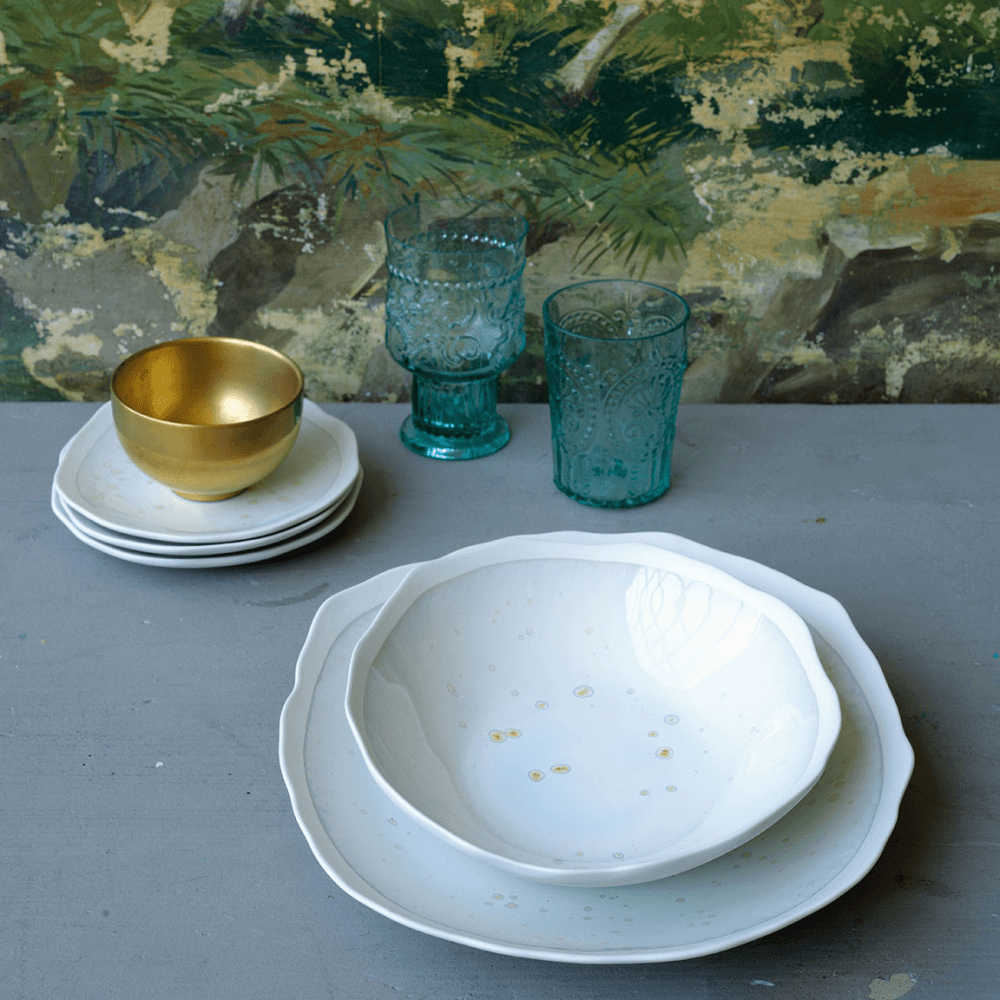 Plume Pair of soup plates, white pearl