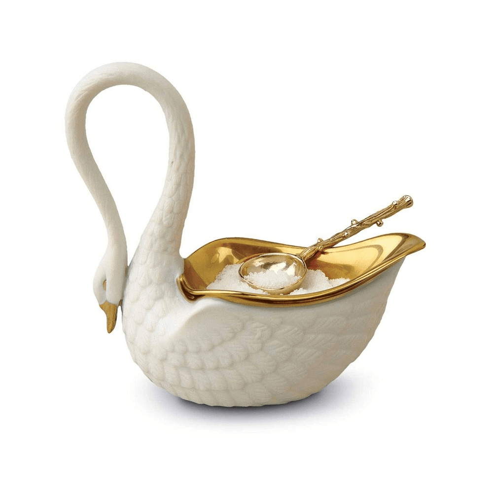 Swan Salt cellar and spoon, White
