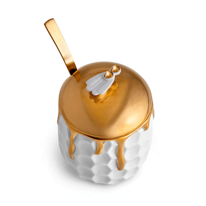Beehive Honeypot, White & Gold