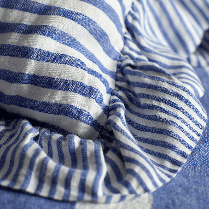 Cora Stripe Linen Frill Edge Cushion Cover, Cobalt