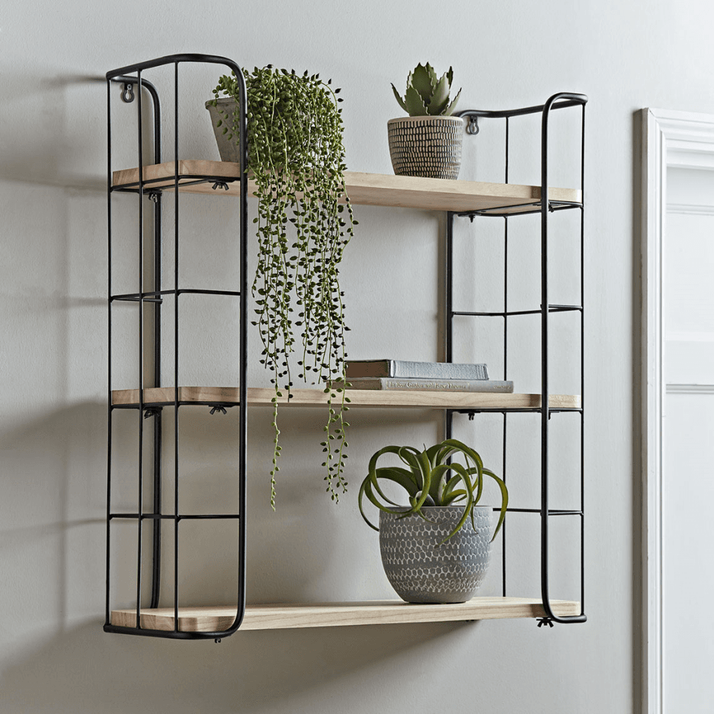 Industrial Wood & Metal Shelf Unit, Black